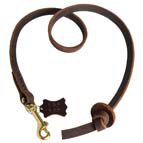 Short Leather Dog Leash with Round Handle