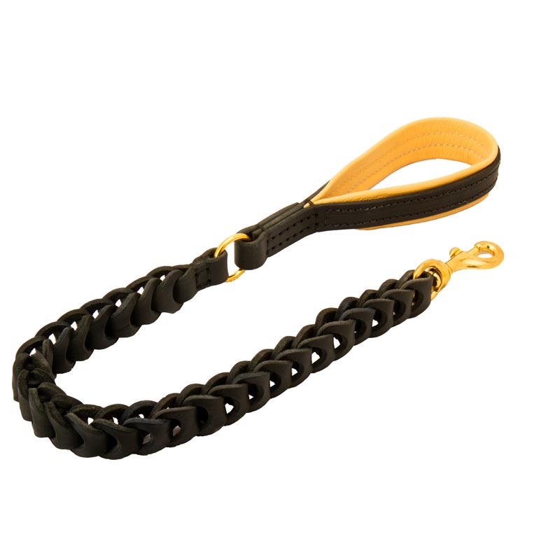 Leather Dog Leash with Brass Snap Hook and O-ring