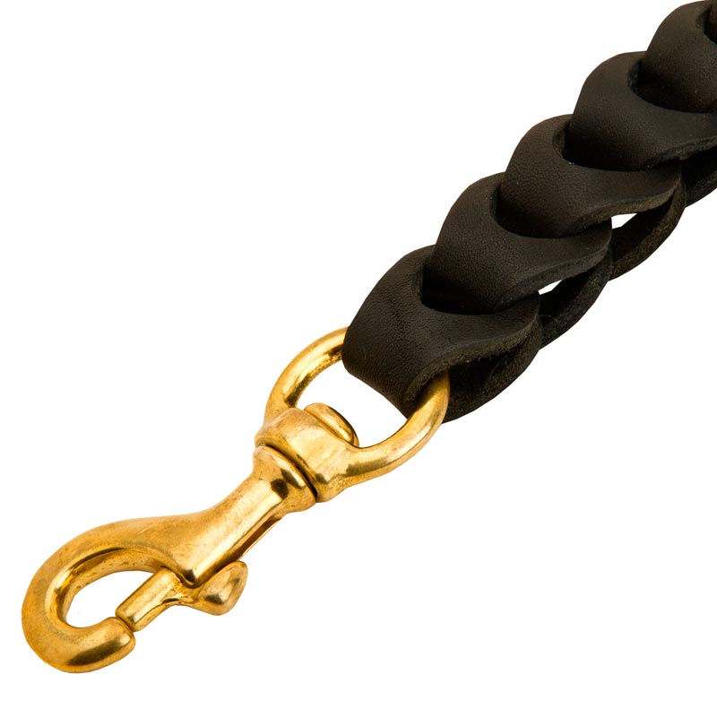 Braided Dog Leather Leash with Gold-like Snap Hook