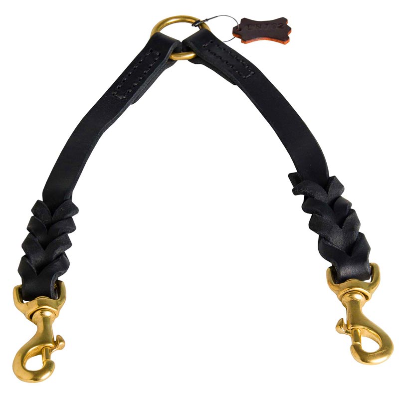 Braided Leather Dog Coupler for Walking 2 Dogs