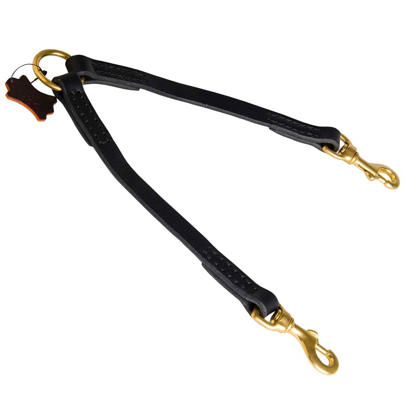 Dog Coupler Leather for 2 Dogs Comfy Walking