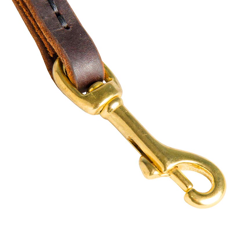Dog Leash Leather with Brass Snap Hook for Collar Clasping